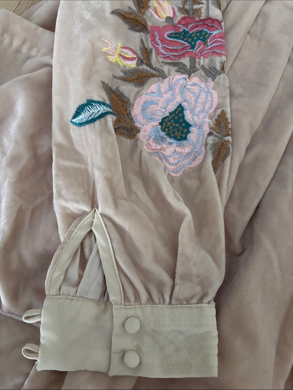 Free People Blush Pink Velvet Tunic with Floral Embroidery - Picture 4 of 6